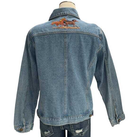 North Style M Embroidered Horse Denim Jacket Western Boho Cowboy Rodeo Y2K Retro - Picture 7 of 9